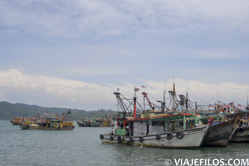 Puerto de Kota Kinabalu, una de las típicas escenas de una escala en la capital de Borneo, escala necesaria en un recorrido mochilero por Malasia