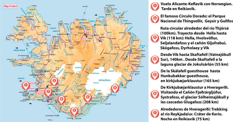 Recorrido y escalas de siete días en el sur de Islandia