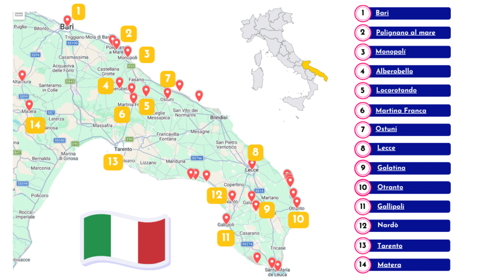 Mapa de ruta por Puglia