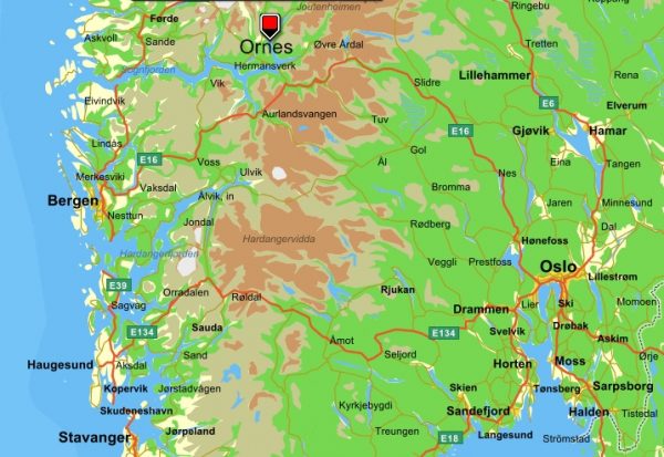 Mapa de ruta por el sur de Noruega