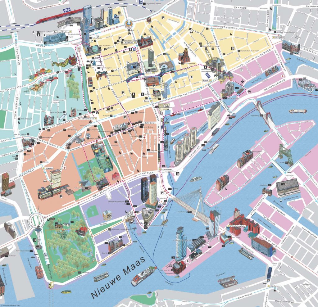 Mapa turístico con los principales atractivos de Rotterdam
